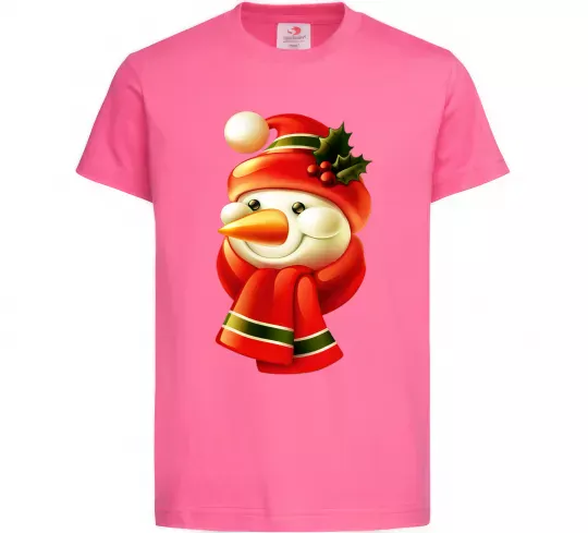 Дитяча футболка Сніговик новорічний Яскраво-рожевий фото