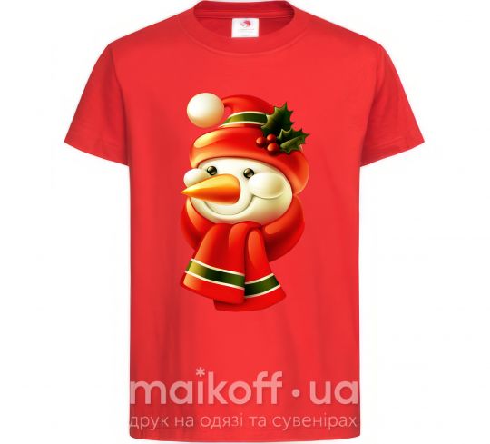 Детская футболка Снеговик новогодний Красный фото