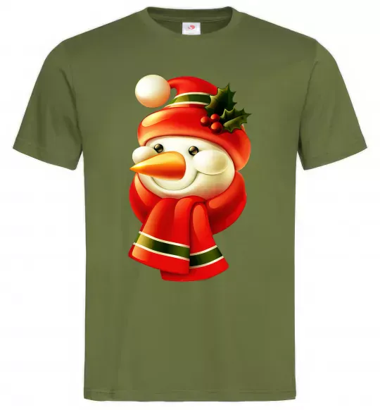 Мужская футболка Сніговик новорічний Оливковый фото