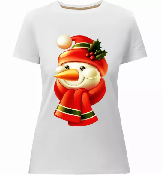 Женская премиум футболка Сніговик новорічний Белый фото