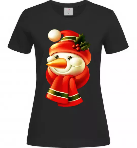 Женская футболка Сніговик новорічний Черный фото