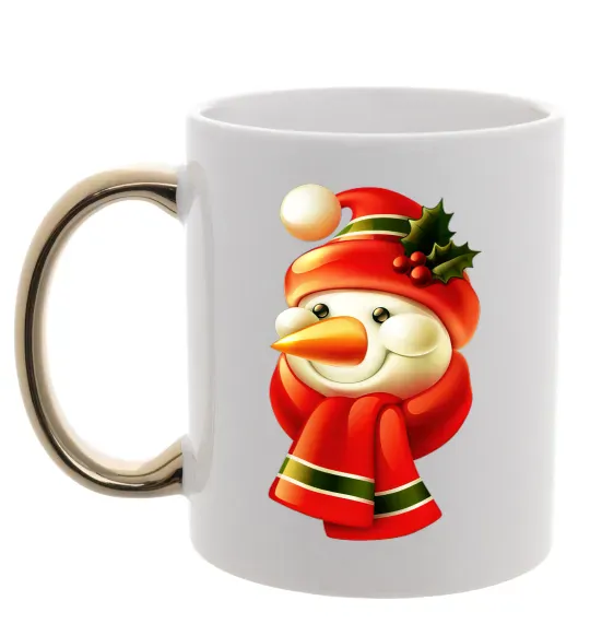 Чашка с цветной ручкой Сніговик новорічний Золото фото