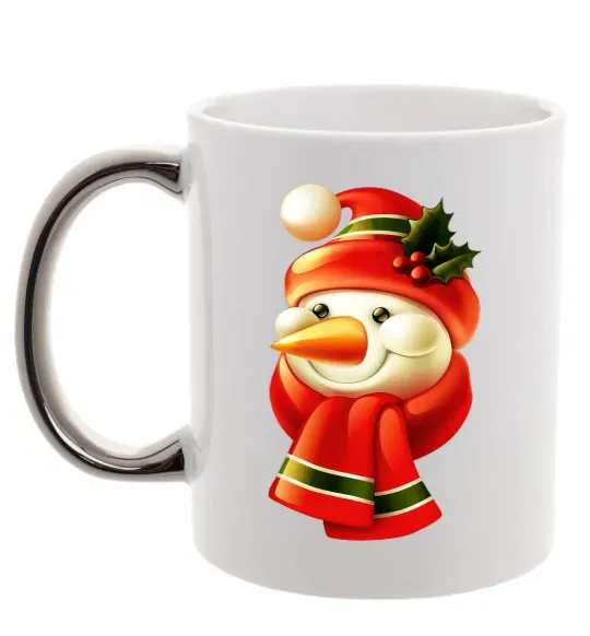 Чашка с цветной ручкой Сніговик новорічний Серебро фото