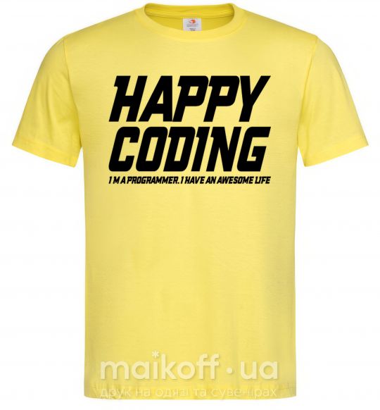 Мужская футболка Happy coding мужская М Лимонный фото