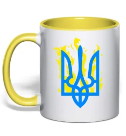 Чашка з кольоровою ручкою Тризуб weavy gerb Лимонний фото