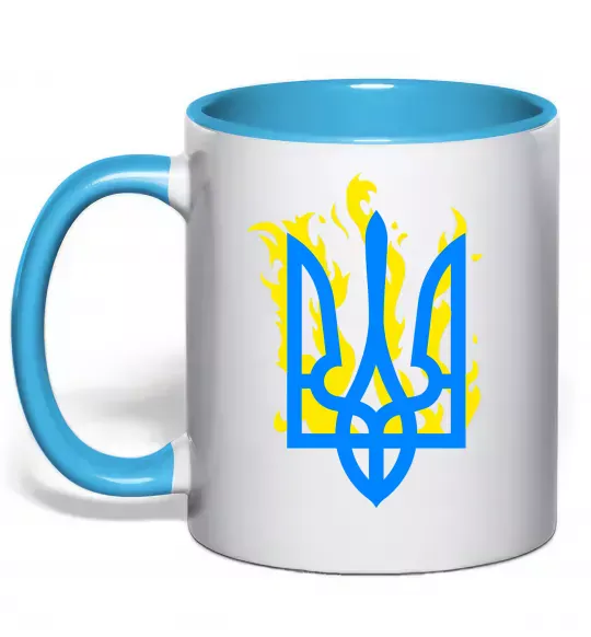 Чашка з кольоровою ручкою Герб з вогнем Блакитний фото