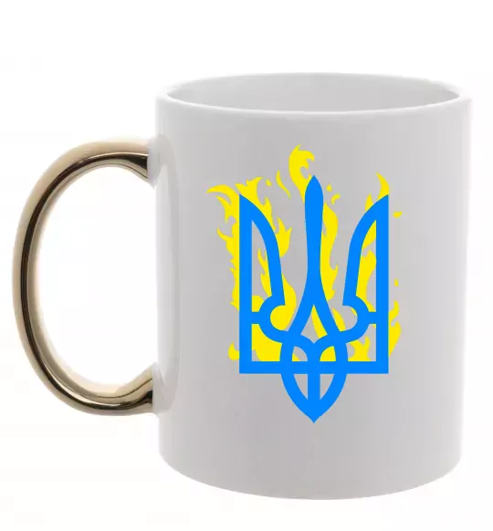 Чашка з кольоровою ручкою Герб з вогнем Золото фото