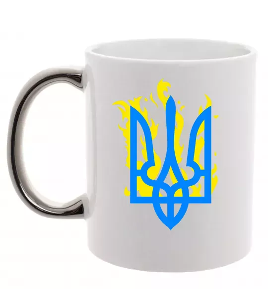 Чашка з кольоровою ручкою Герб з вогнем Срібло фото