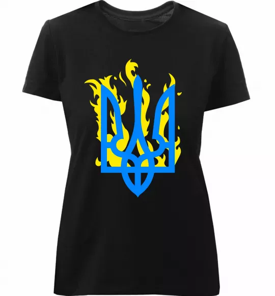Женская премиум футболка Герб з вогнем Черный фото