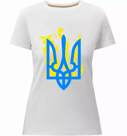 Женская премиум футболка Герб з вогнем Белый фото
