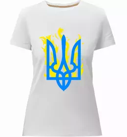 Женская премиум футболка Герб у квітах Черный фото