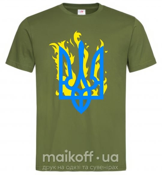 Мужская футболка Герб с огнем Оливковый фото