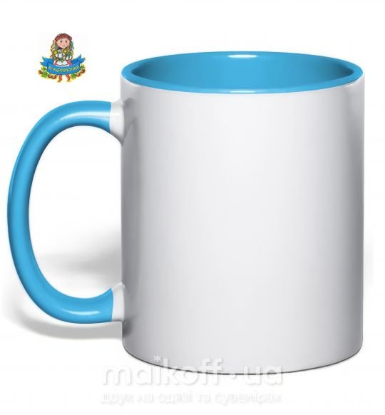 Чашка з кольоровою ручкою Я україночка Блакитний фото