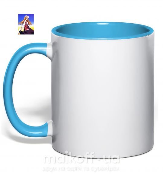 Чашка з кольоровою ручкою Волчица и пряности украинка аниме Блакитний фото