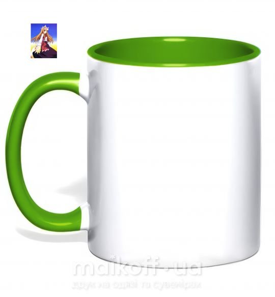 Чашка с цветной ручкой Волчица и пряности украинка аниме Зеленый фото