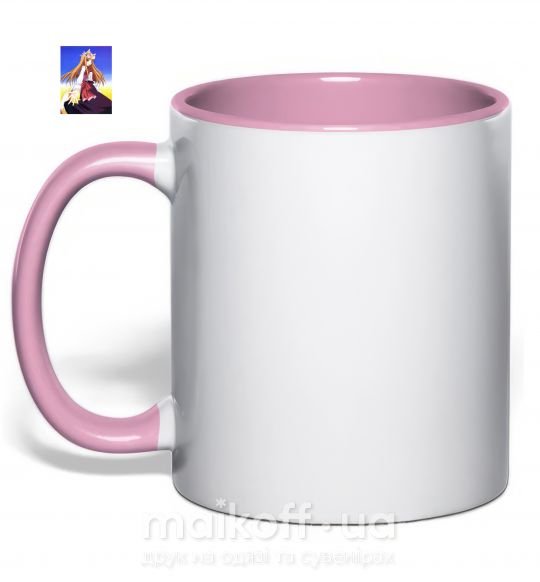 Чашка з кольоровою ручкою Волчица и пряности украинка аниме Ніжно рожевий фото