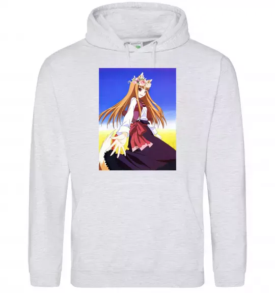 Жіноча толстовка (худі) Волчица и пряности украинка аниме Сірий меланж фото