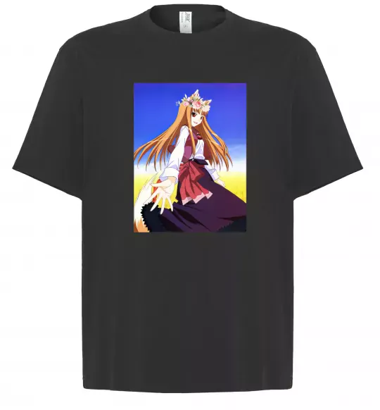 Футболка Оверсайз Волчица и пряности украинка аниме Чорний фото