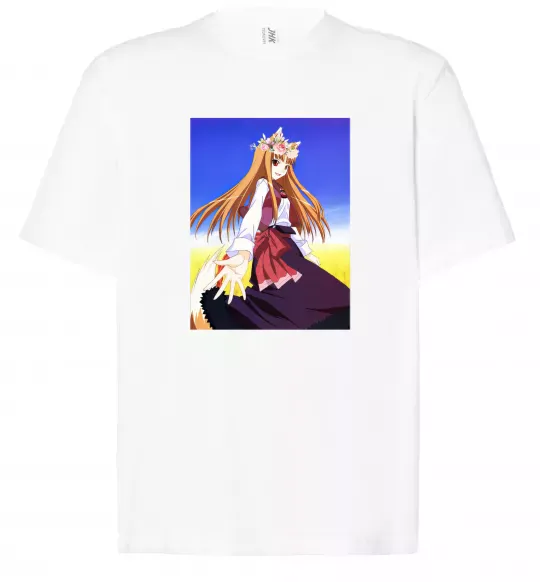 Футболка Оверсайз Волчица и пряности украинка аниме Білий фото