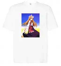 Футболка Оверсайз Волчица и пряности украинка аниме Белый фото