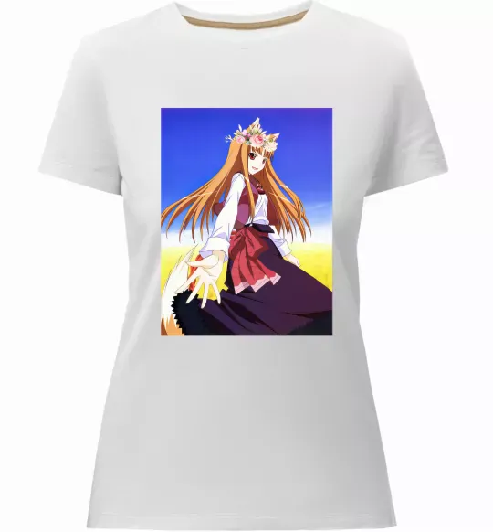 Жіноча преміум футболка Волчица и пряности украинка аниме Білий фото