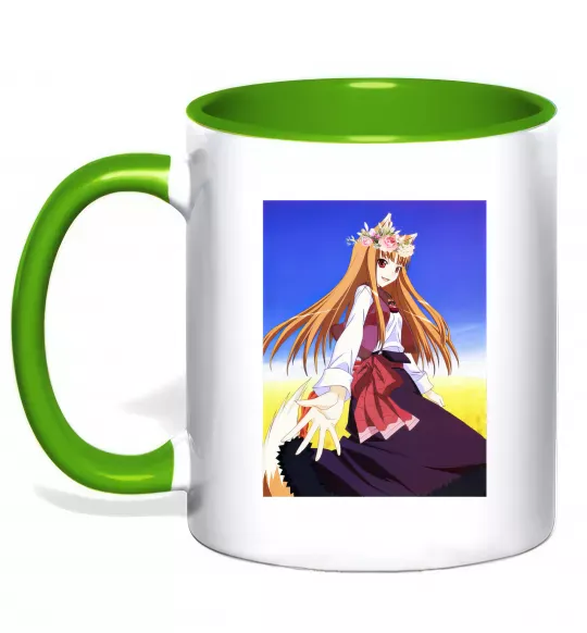 Чашка з кольоровою ручкою Волчица и пряности украинка аниме Зелений фото