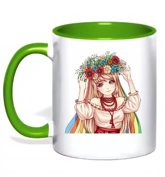 Чашка с цветной ручкой Аниме украинка Зеленый фото