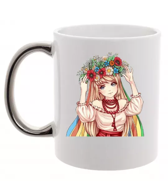 Чашка с цветной ручкой Аниме украинка Серебро фото