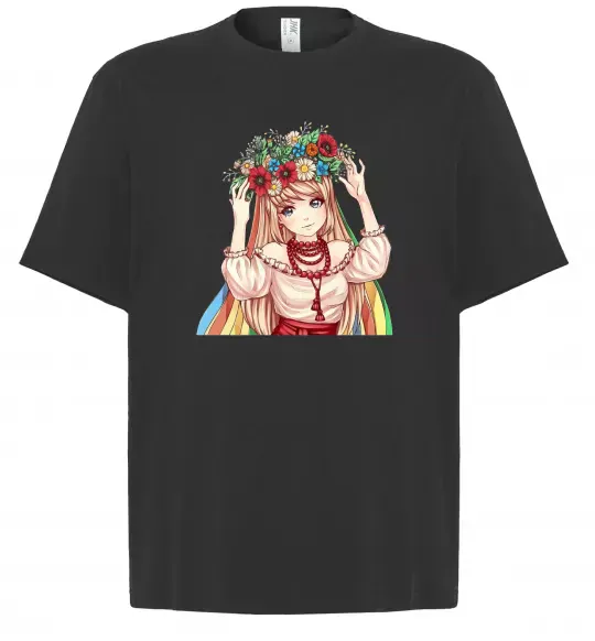 Футболка Оверсайз Аниме украинка Черный фото