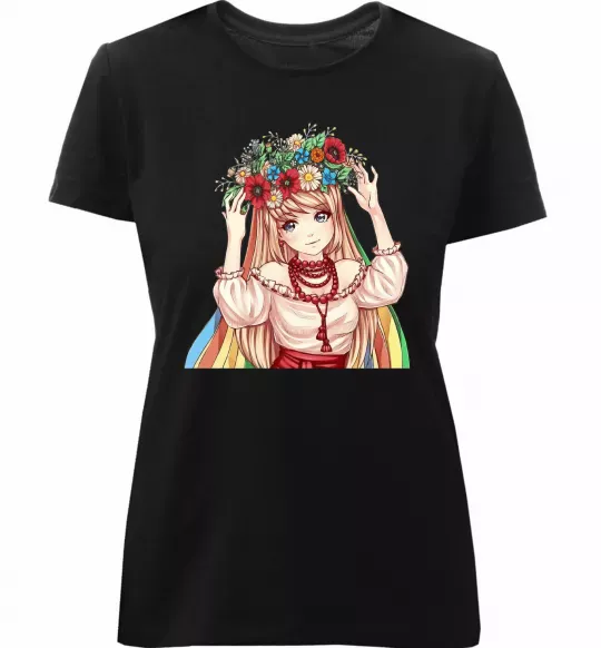 Жіноча преміум футболка Аниме украинка Чорний фото