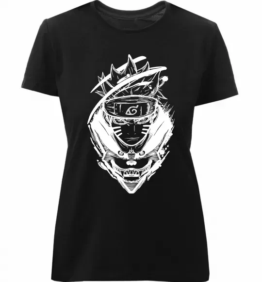 Женская премиум футболка Naruto лис силует Черный фото