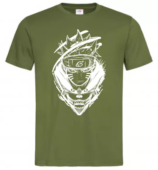 Мужская футболка Naruto лис силует Оливковый фото
