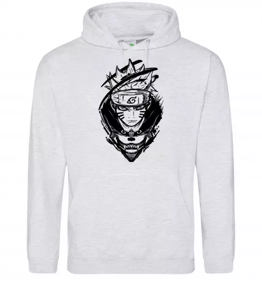 Чоловіча толстовка (худі) Naruto лис силует Сірий меланж фото