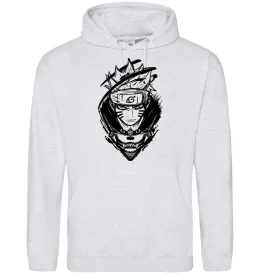 Мужская толстовка (худи) Naruto лис силует Серый меланж фото