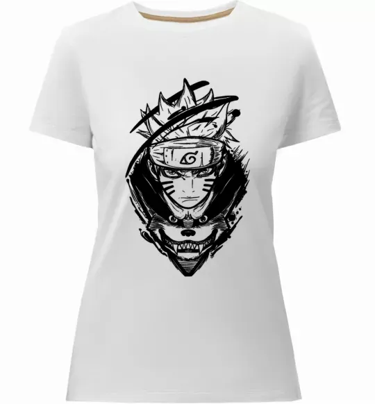 Женская премиум футболка Naruto лис силует Белый фото