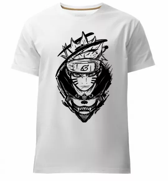 Мужская премиум футболка Naruto лис силует Белый фото