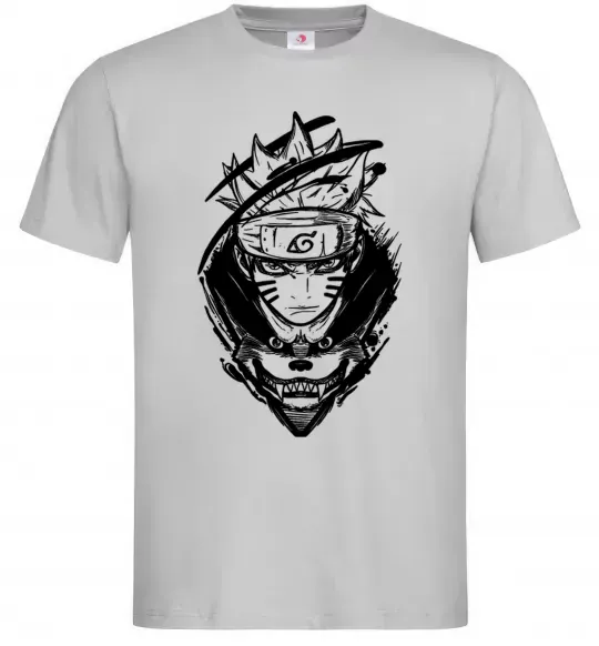 Мужская футболка Naruto лис силует Серый фото