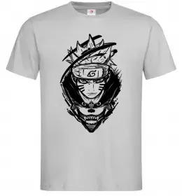 Мужская футболка Naruto лис силует Серый фото