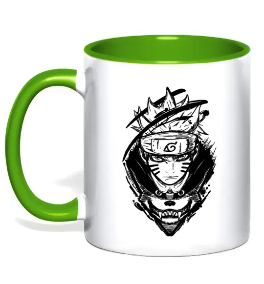 Чашка з кольоровою ручкою Naruto лис силует Зелений фото