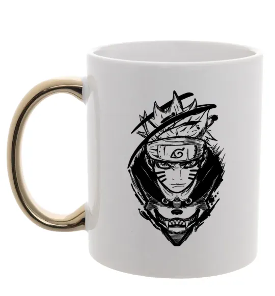 Чашка з кольоровою ручкою Naruto лис силует Золото фото