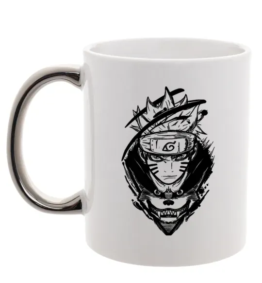 Чашка з кольоровою ручкою Naruto лис силует Срібло фото