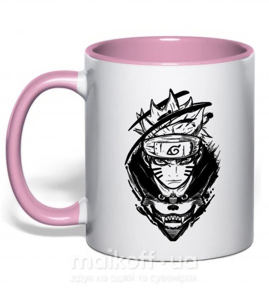 Чашка з кольоровою ручкою Naruto лис силуэт Ніжно рожевий фото