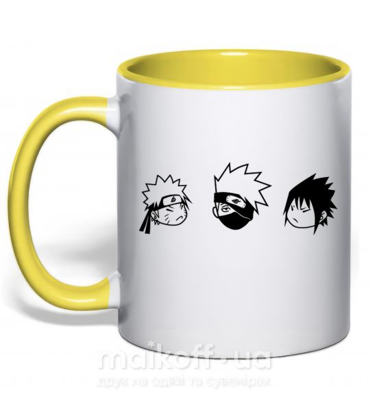 Чашка с цветной ручкой Naruto sasuke kakashi Солнечно желтый фото