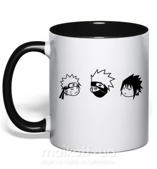 Чашка з кольоровою ручкою Naruto sasuke kakashi Чорний фото