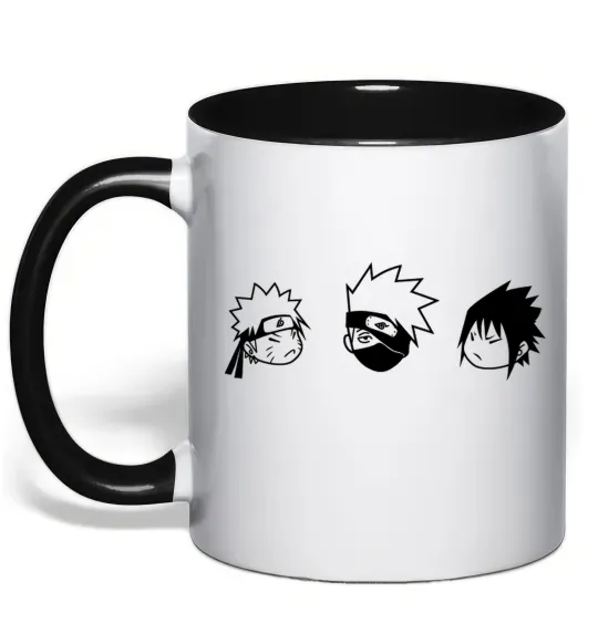 Чашка з кольоровою ручкою Naruto sasuke kakashi Чорний фото