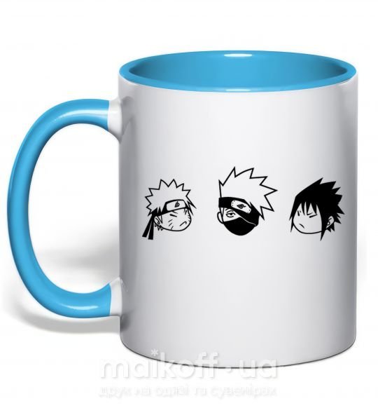 Чашка с цветной ручкой Naruto sasuke kakashi Голубой фото