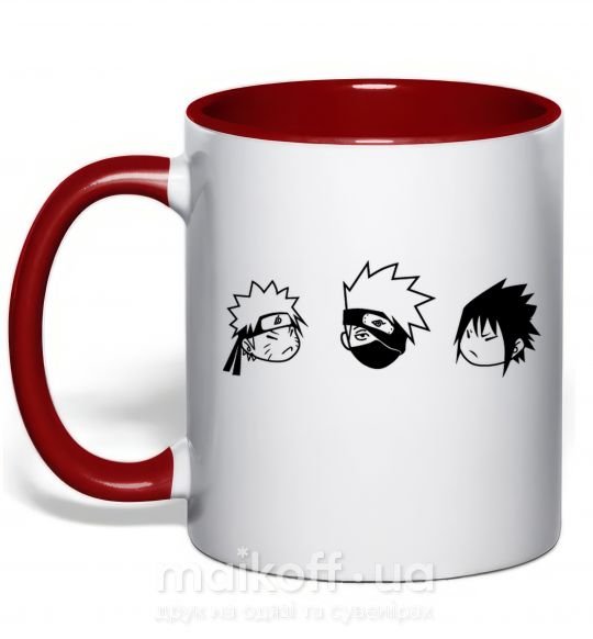 Чашка з кольоровою ручкою Naruto sasuke kakashi Червоний фото