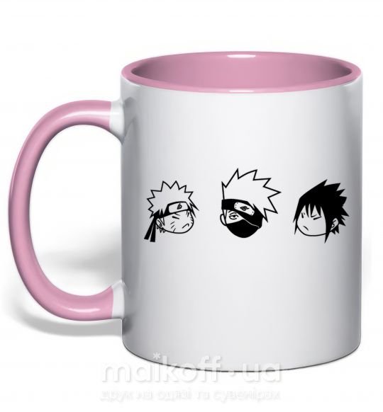 Чашка з кольоровою ручкою Naruto sasuke kakashi Ніжно рожевий фото