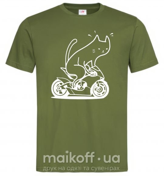 Мужская футболка Cat rider Оливковый фото