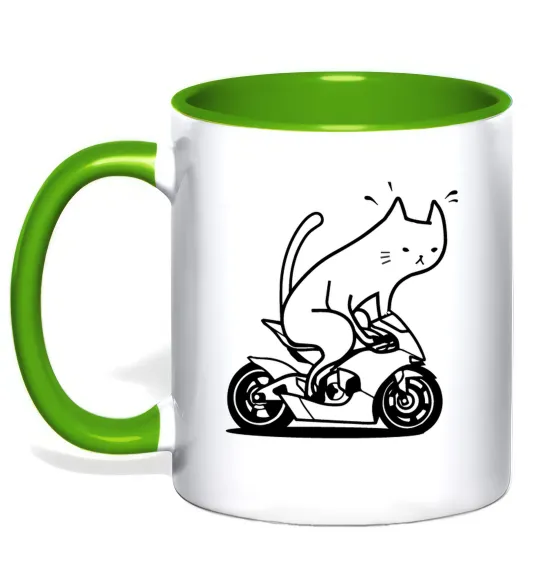Чашка з кольоровою ручкою Cat rider Лаймовий фото